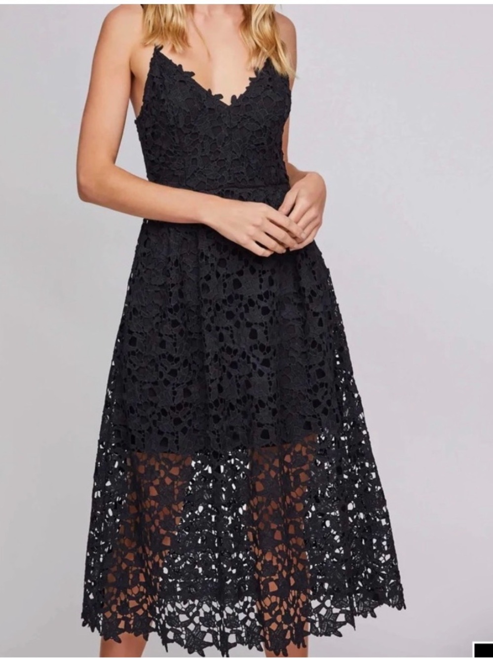 Astr Black Lace A-Line Midi Dress